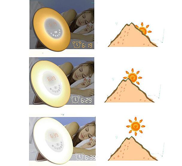 Simulation du lever du soleil : la lumière augmente progressivement avant l'alarme
